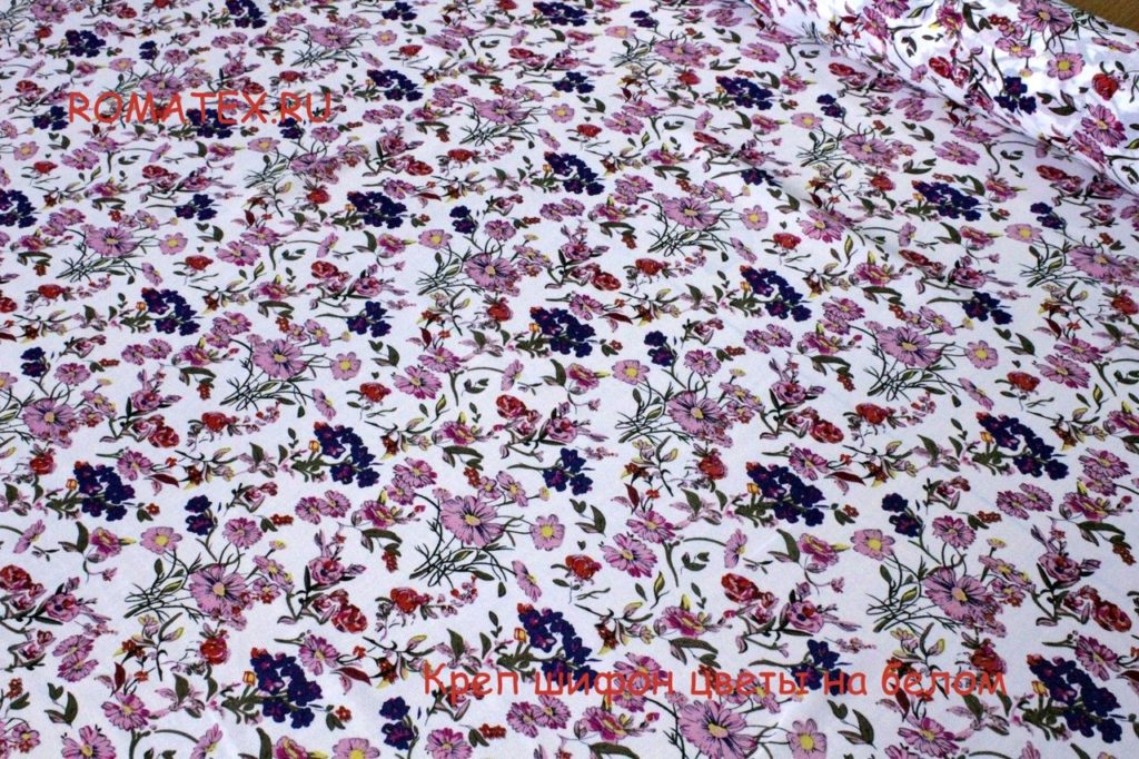 креп шифон цветы на белом